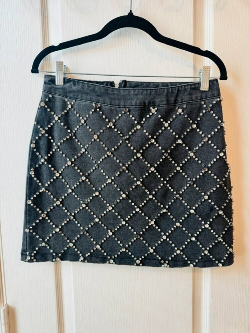 Women’s rhinestone black mini skirt - Main Strip- Medium